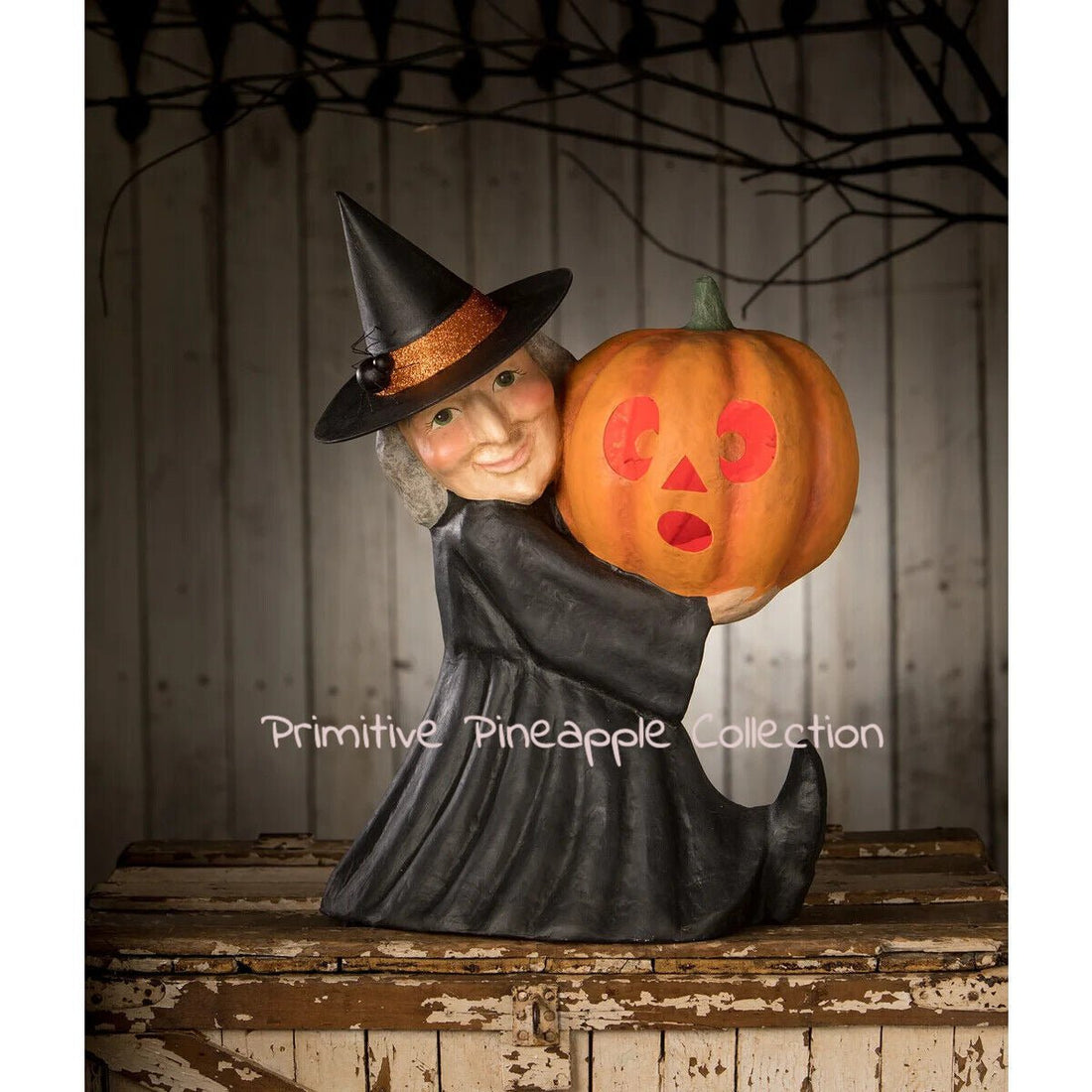 Bethany Lowe Halloween New 2023 Witch w/ Large Pumpkin Luminary TJ2325 - The Primitive Pineapple Collection