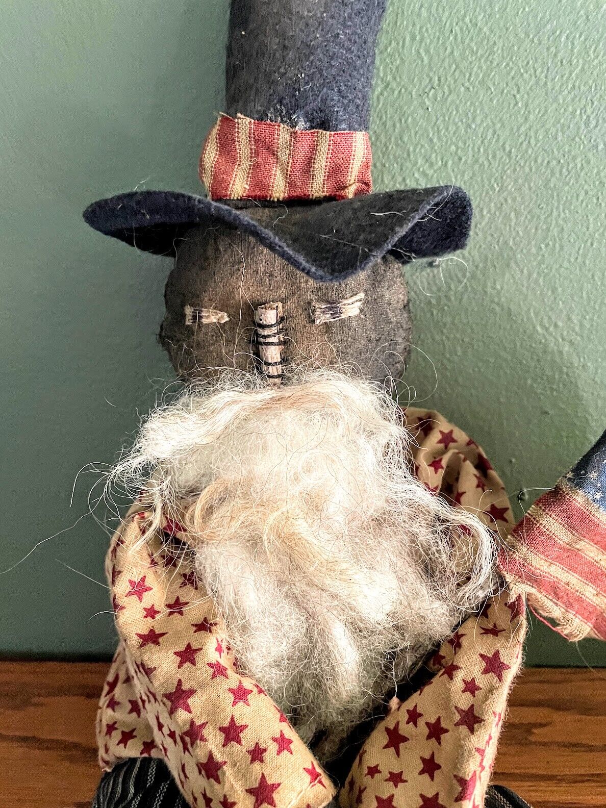 Primitive Handcrafted Patriotic Americana Black Uncle Sam Doll 14&quot; - The Primitive Pineapple Collection