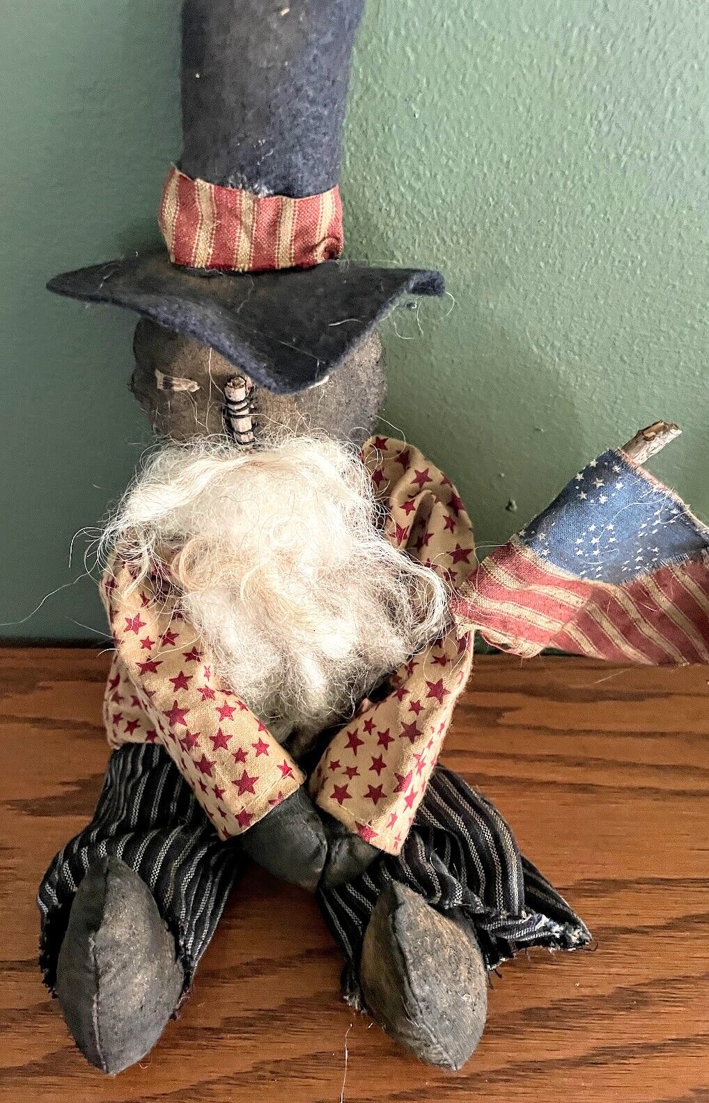 Primitive Handcrafted Patriotic Americana Black Uncle Sam Doll 14&quot; - The Primitive Pineapple Collection