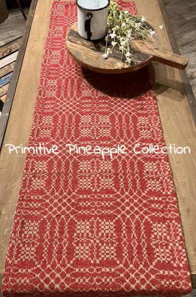 Primitive Nantucket Red and Tan Color 34&quot; Square Table Topper - The Primitive Pineapple Collection