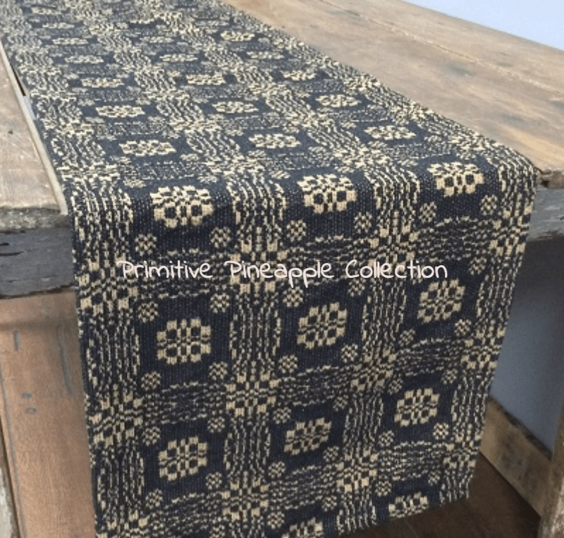 Primitive Gettysburg Tan and Black Color 34" Square Table Topper - The Primitive Pineapple Collection