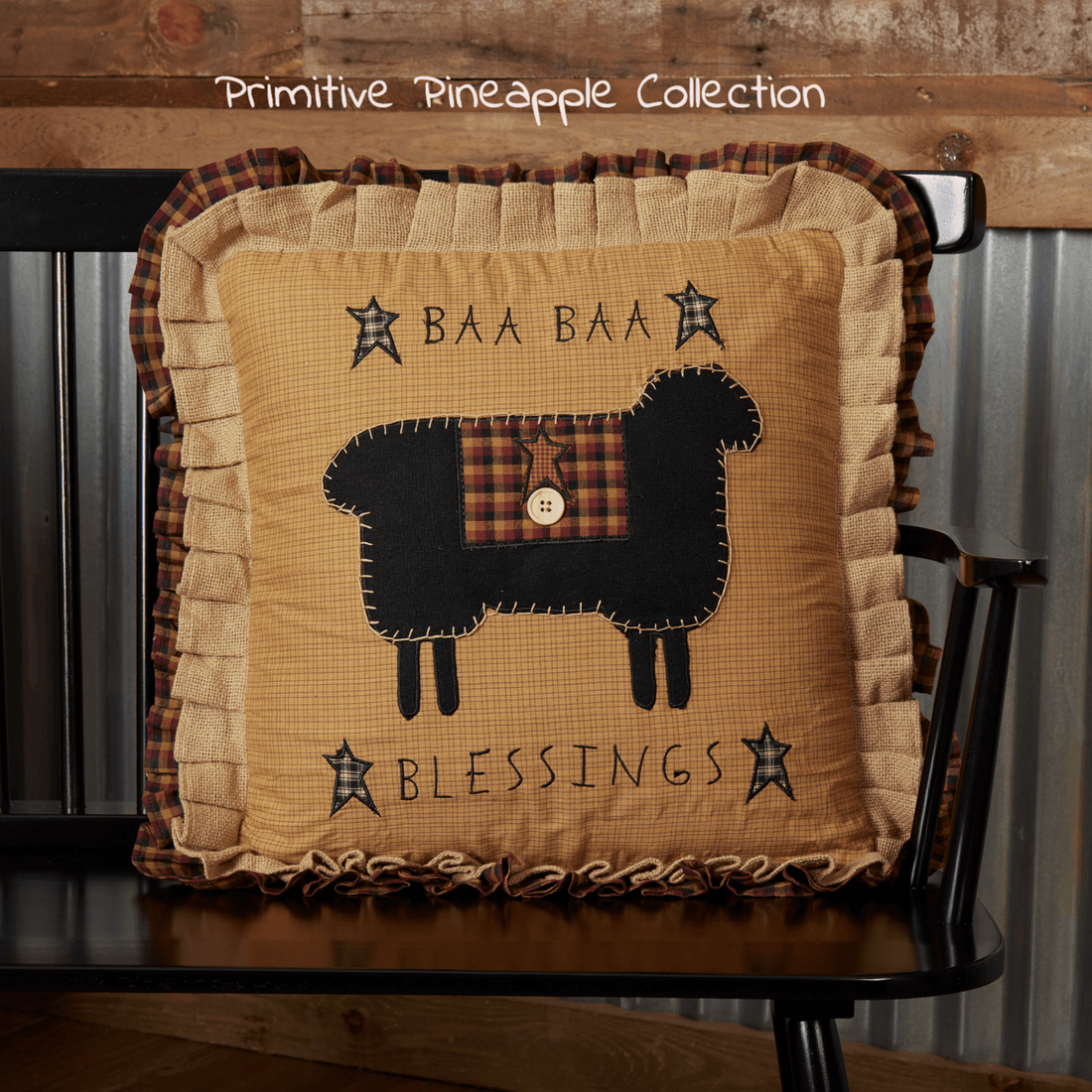 Primitive Farmhouse Heritage Farms Baa Baa Blessings Pillow w/ Fill 16x16" - The Primitive Pineapple Collection