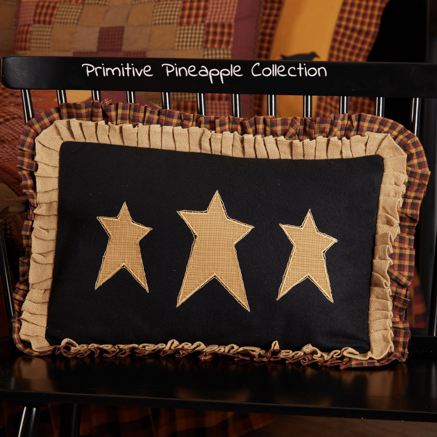 Primitive Farmhouse. Heritage Farms Primitive Stars Pillow 14x22 w/ Fill - The Primitive Pineapple Collection