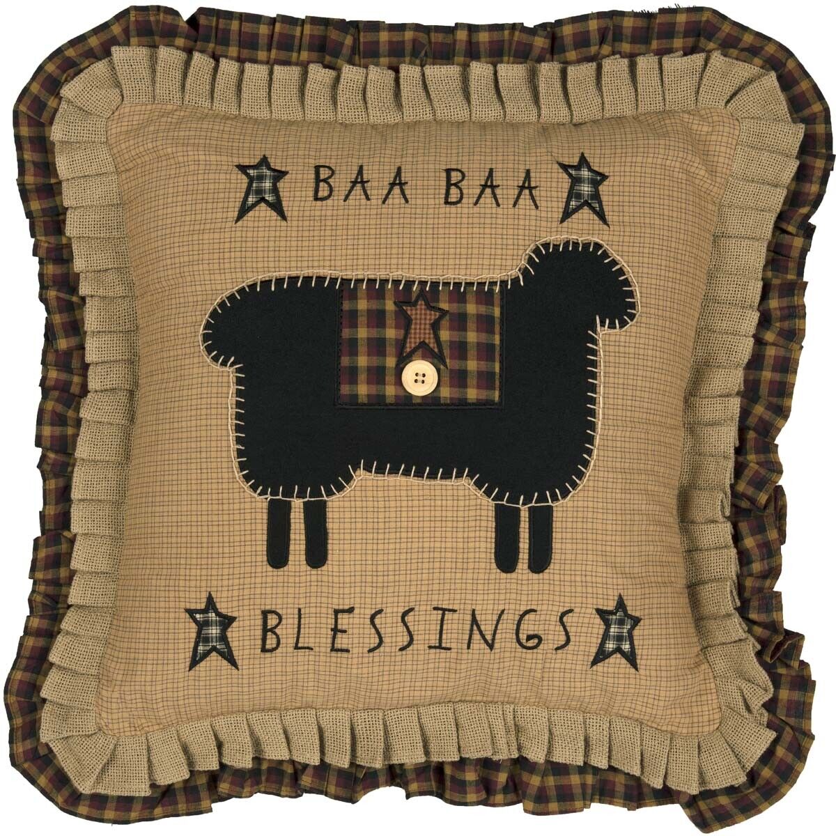 Primitive Farmhouse Heritage Farms Baa Baa Blessings Pillow w/ Fill 16x16&quot; - The Primitive Pineapple Collection