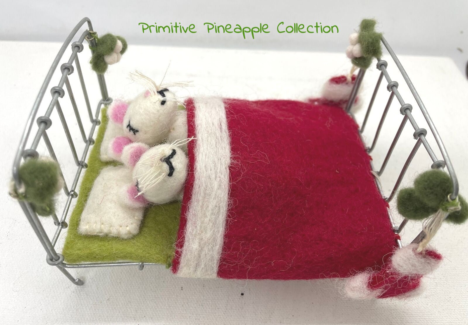 Primitive Farmhouse Christmas Felted Mice in Bed waiting on Santa Handcrafted - The Primitive Pineapple Collection
