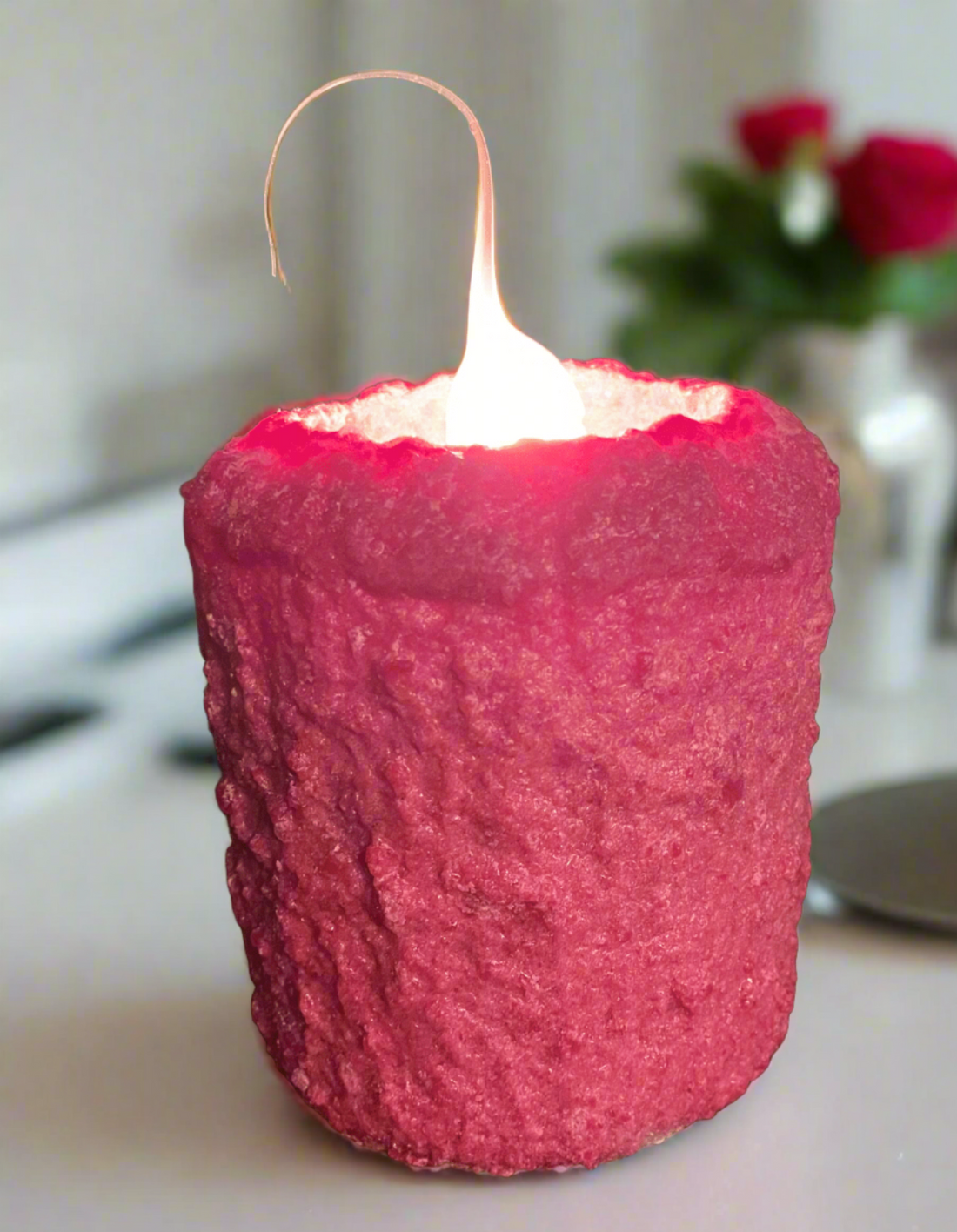 Primitive/Country Handcrafted Electric Hearth Rose Petal and Birch Candle 5x4’5" - The Primitive Pineapple Collection