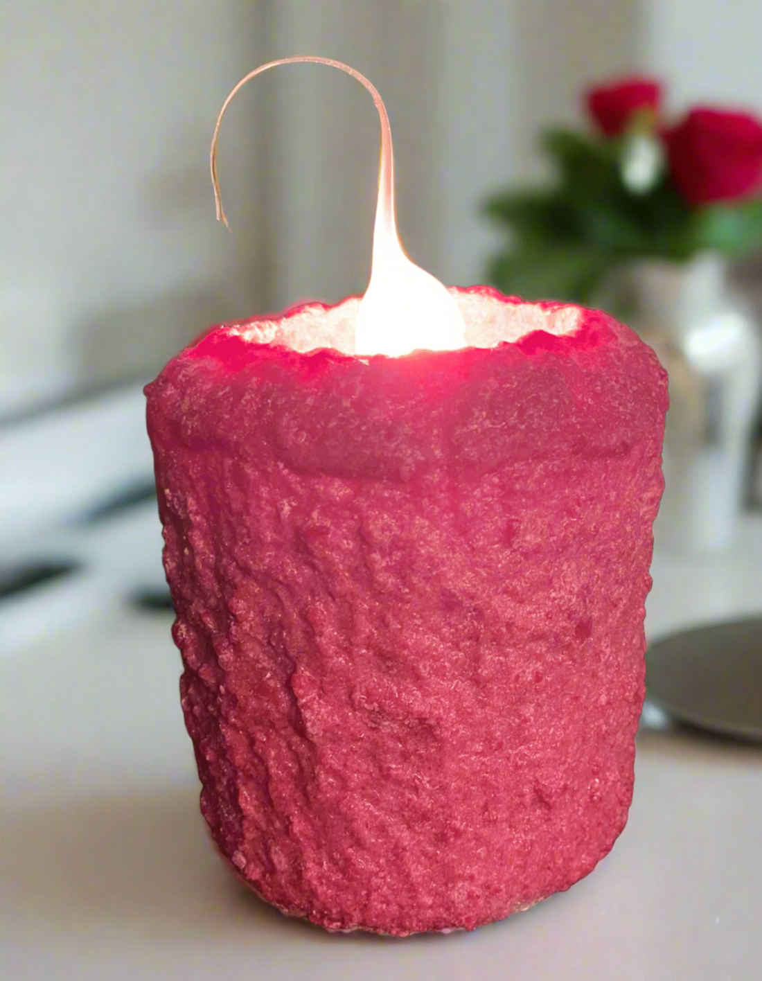 Primitive/Country Handcrafted Electric Hearth Rose Petal and Birch Candle 5x4’5&quot; - The Primitive Pineapple Collection