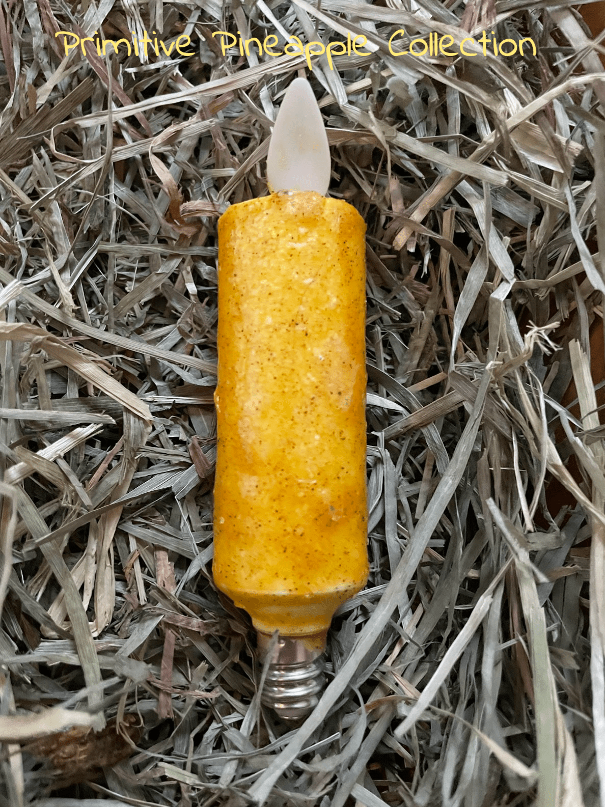 Primitive Grungy Mustard 3.5&quot; Moving flame Electric Light bulb Candle - The Primitive Pineapple Collection