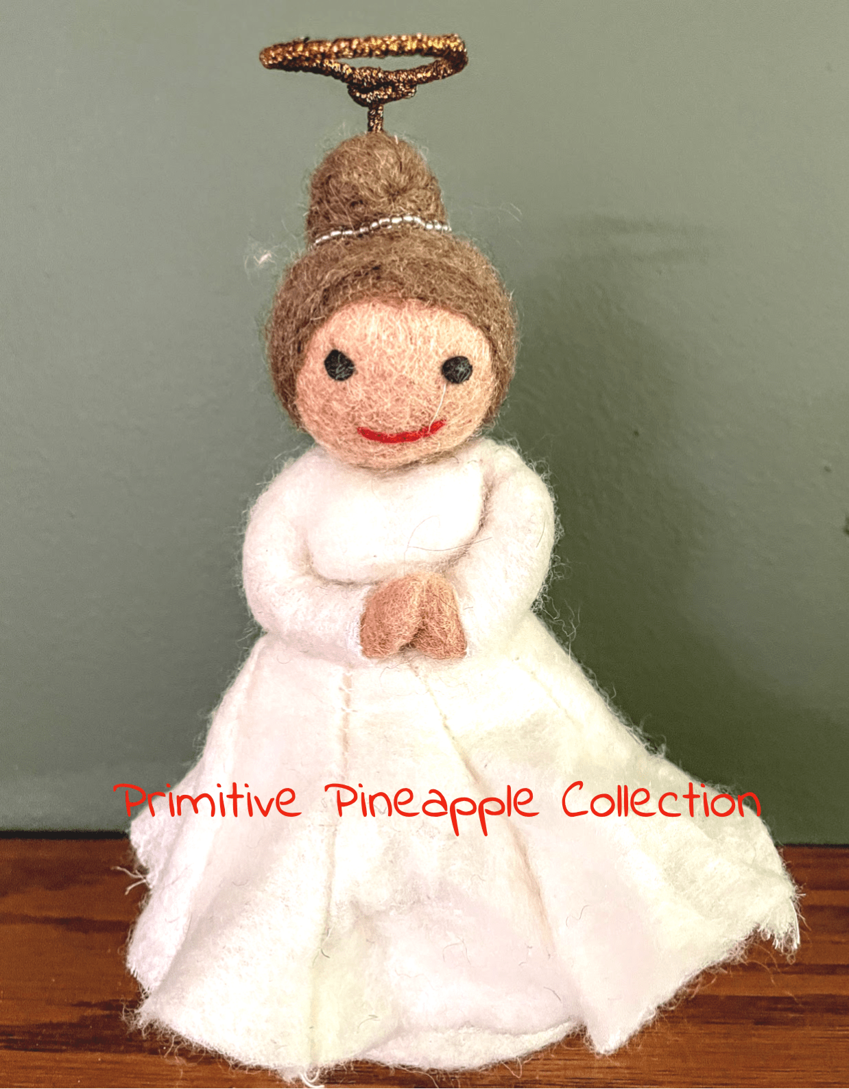 Primitive Handcrafted Wool Felt Christmas Angel Tree Topper Shelf Sitt ...