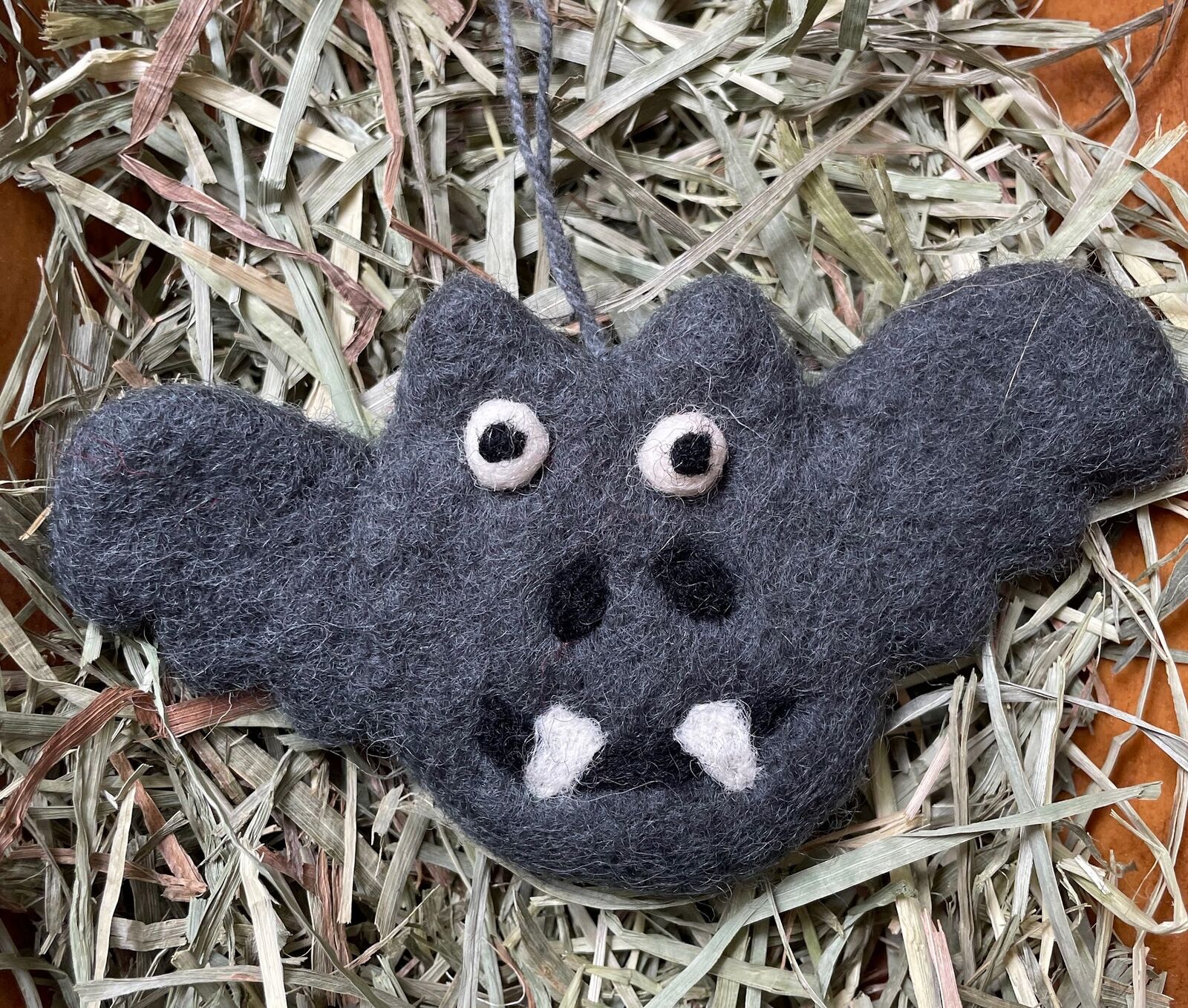 Primitive Handcrafted Wool Felted Halloween Spooky Bat Ornament - The Primitive Pineapple Collection