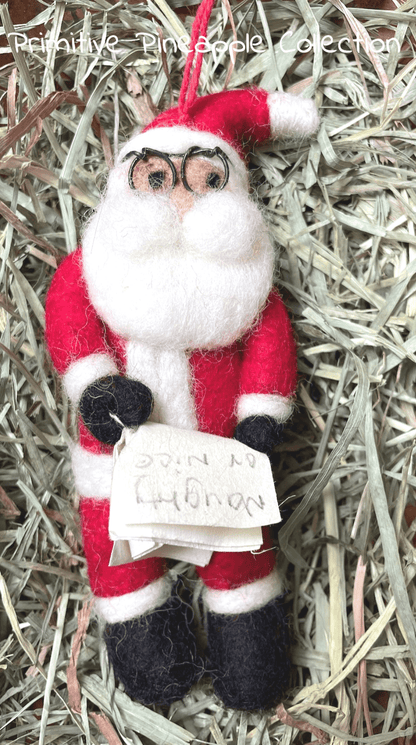 Primitive Handcrafted Wool Felt Christmas Naughty Or Nice Santa Ornament - The Primitive Pineapple Collection