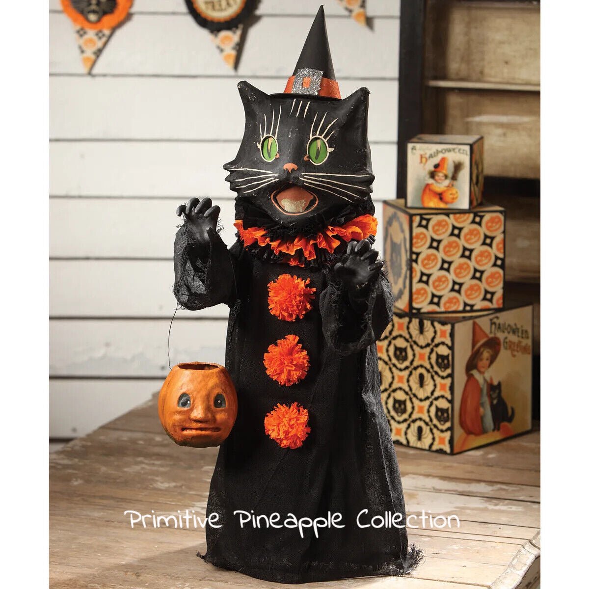 Bethany Lowe Halloween Scaredy Cat Ghoul w/ JOL 28&quot; TJ3148 - The Primitive Pineapple Collection