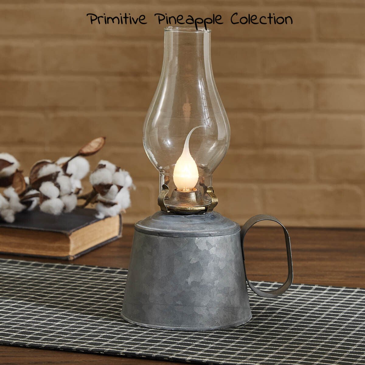 Primitive Reproduction Electric Oil Lamp with Glass Globe 11&quot; - The Primitive Pineapple Collection