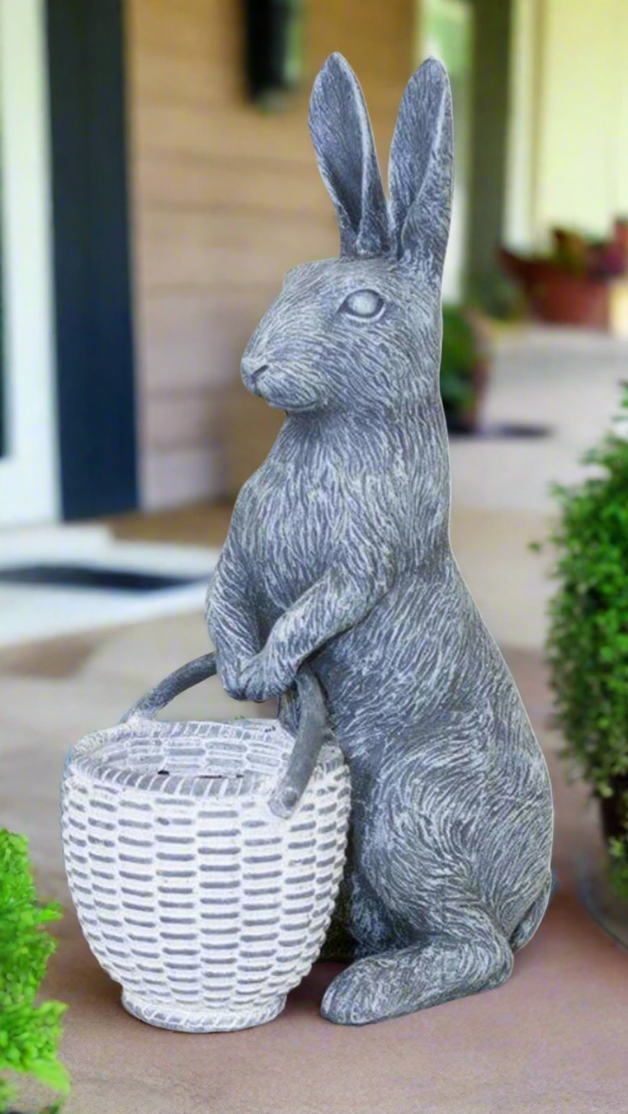 Farmhouse Garder 10.5&quot; Resin Bunny w/ Basket Planter - The Primitive Pineapple Collection