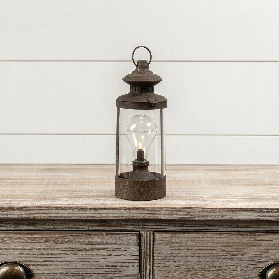 Primitive Farmhouse Battery LED Leah Lantern Light Vintage Colonial Look 10.25&quot; - The Primitive Pineapple Collection