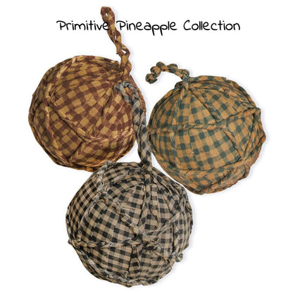 Primitive Farmhouse 3 pc Gingham Rag Balls w/Hanger Colonial - The Primitive Pineapple Collection