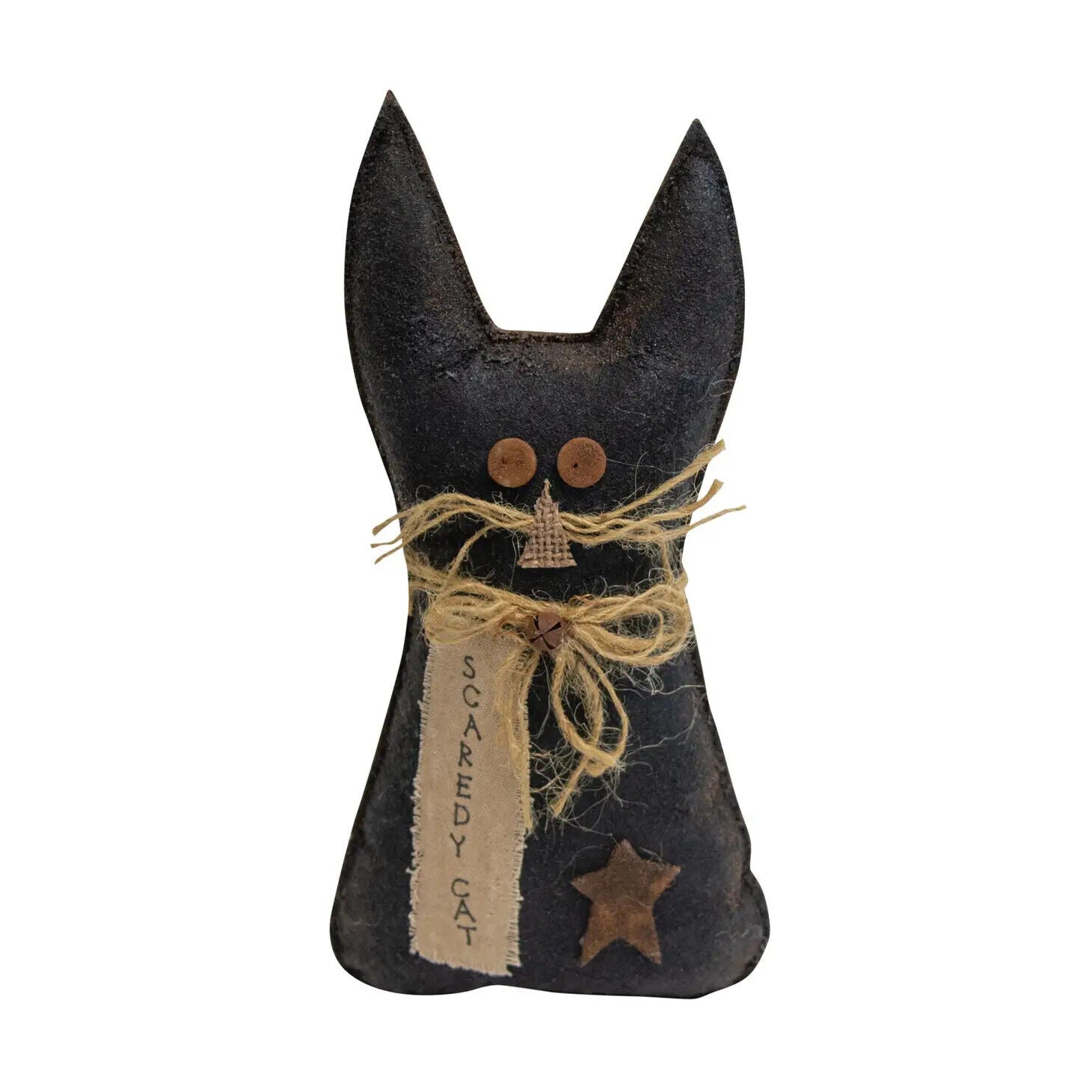 Primitive Farmhouse 9.5&quot; Black Scaredy Cat Fabric Shelf Sitter Doll - The Primitive Pineapple Collection