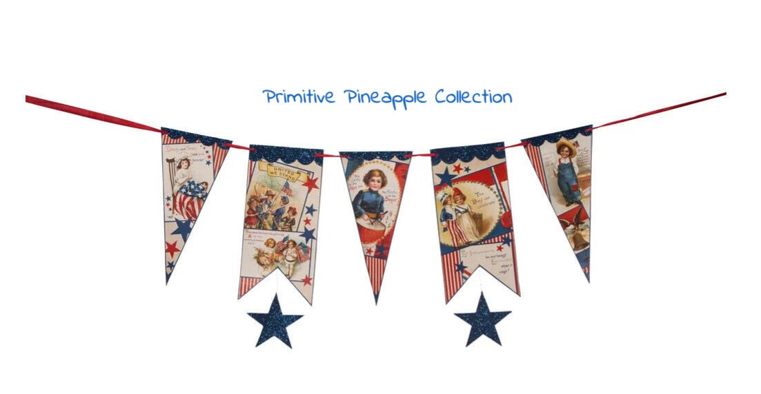 Bethany Lowe Patriotic Folk Art Americana Garland 60&quot; - The Primitive Pineapple Collection