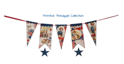 Bethany Lowe Patriotic Folk Art Americana Garland 60&quot; - The Primitive Pineapple Collection