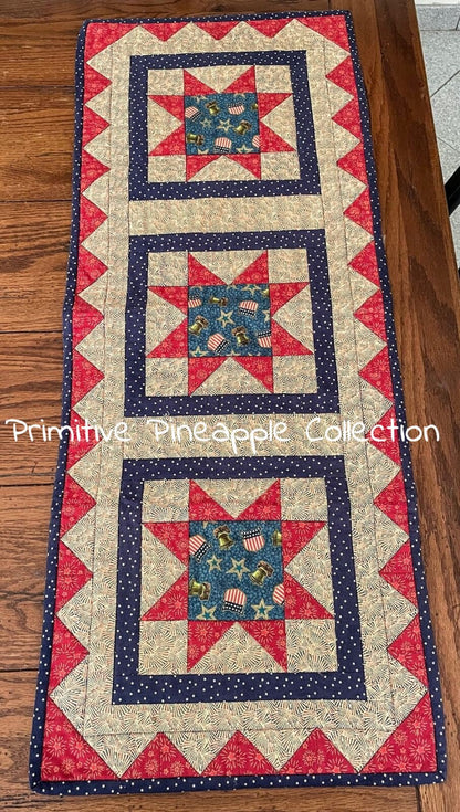 Primitive Folk Art Handcrafted Liberty Bell 38&quot; x 15&quot; Table Runner Farmhouse - The Primitive Pineapple Collection