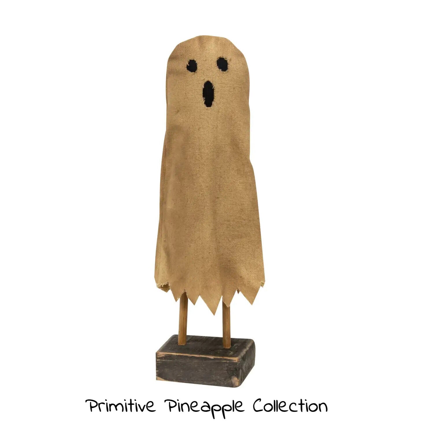 Primitive Country Halloween Fabric Ghost on Stand Standing Figurine 9.5&quot;