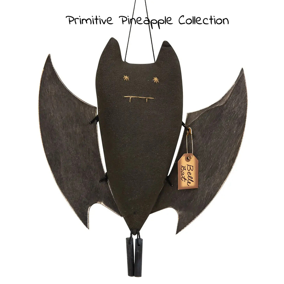 Primitive Country Halloween Fabric Bat with Wood Wings Hanging 8.75"