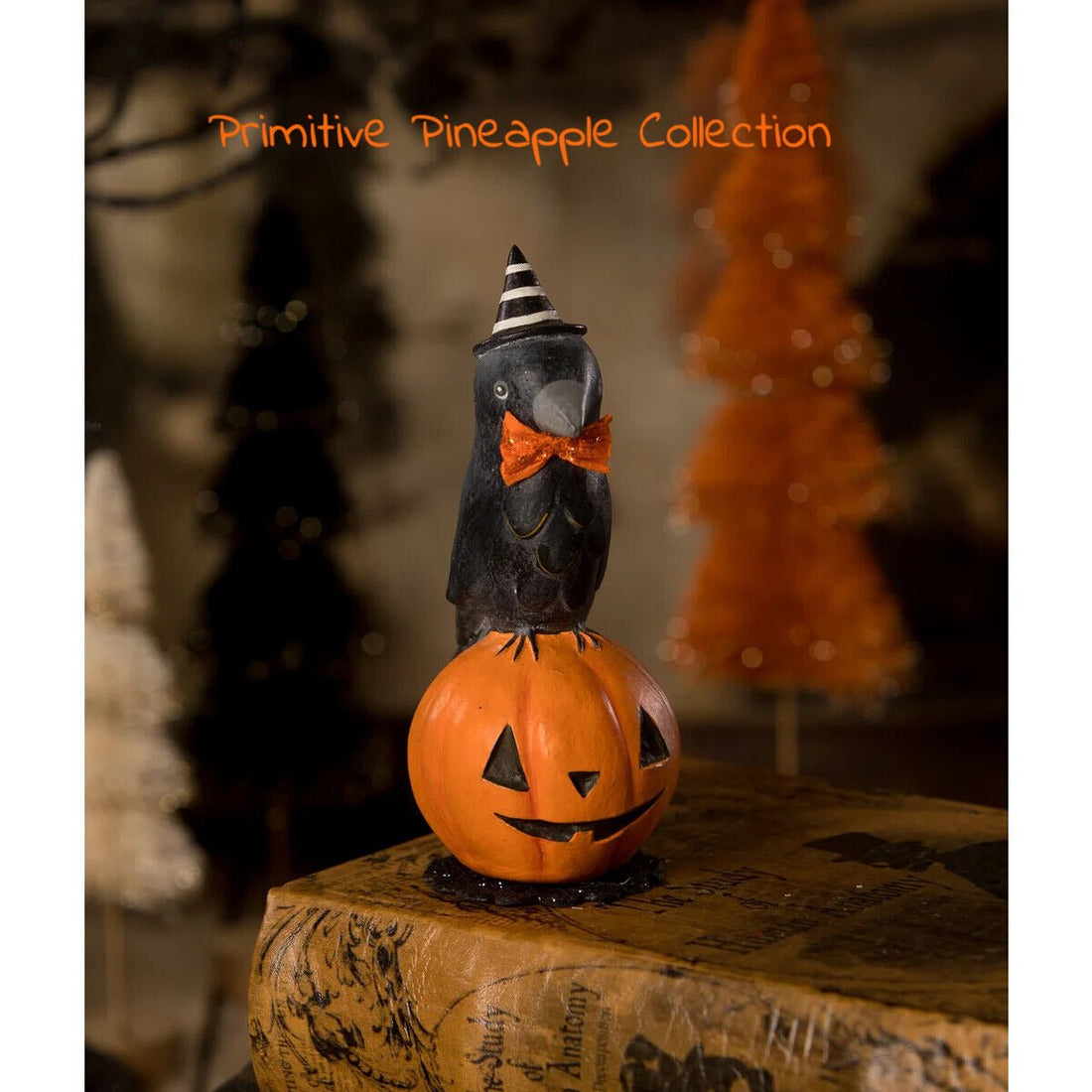 Bethany Lowe Halloween Crow on Jack O lantern Figurine ML2094 Michelle Lauritsen - The Primitive Pineapple Collection