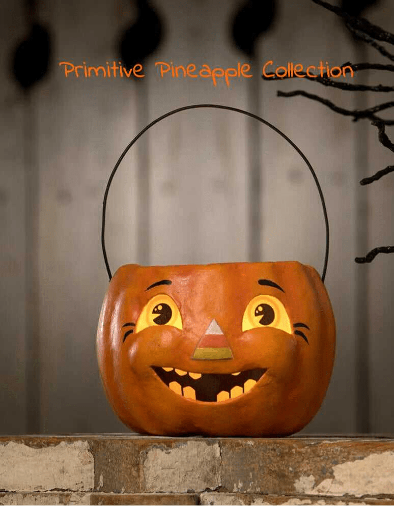 Bethany Lowe 2023 Halloween Happy Candy Corn Pumpkin Bucket Petite TJ2323 - The Primitive Pineapple Collection