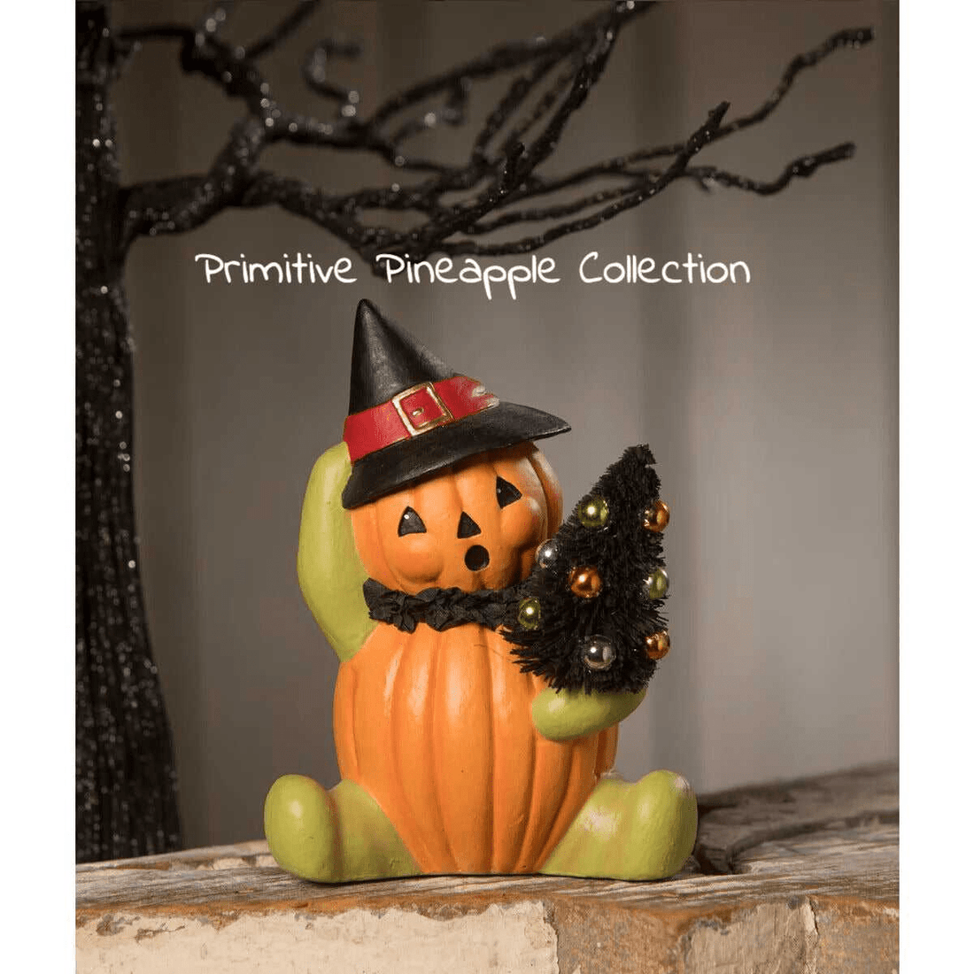 Bethany Lowe 2023 Halloween Seated Pumpkin Head Witch Bottle Brush Tree TL2350 - The Primitive Pineapple Collection