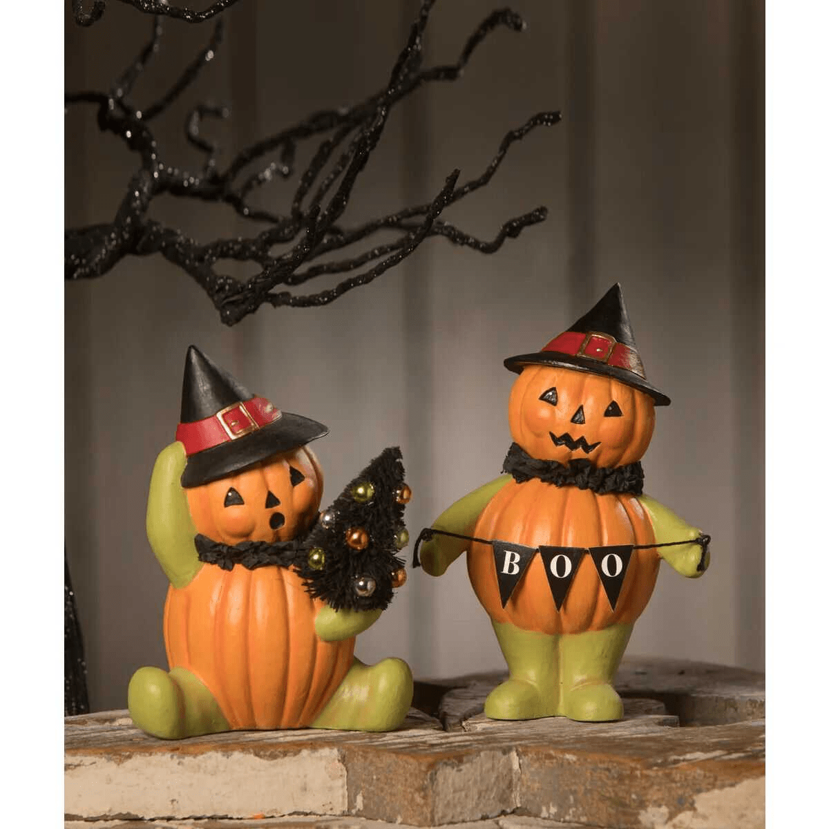 Bethany Lowe 2023 Halloween Seated Pumpkin Head Witch Bottle Brush Tree TL2350 - The Primitive Pineapple Collection