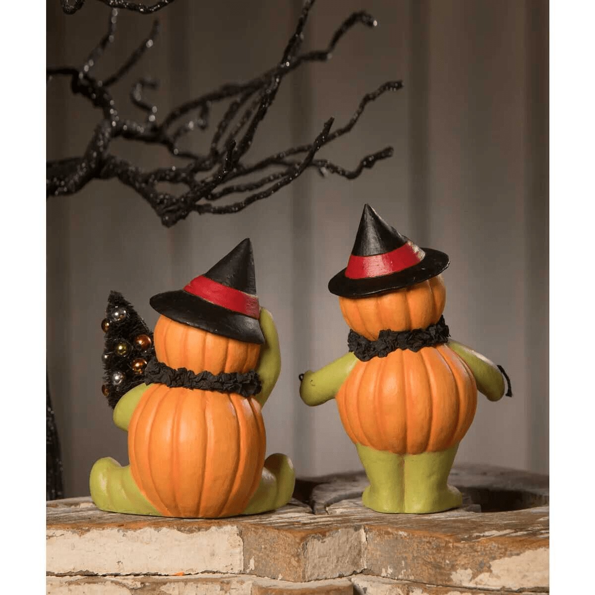 Bethany Lowe 2023 Halloween Seated Pumpkin Head Witch Bottle Brush Tree TL2350 - The Primitive Pineapple Collection