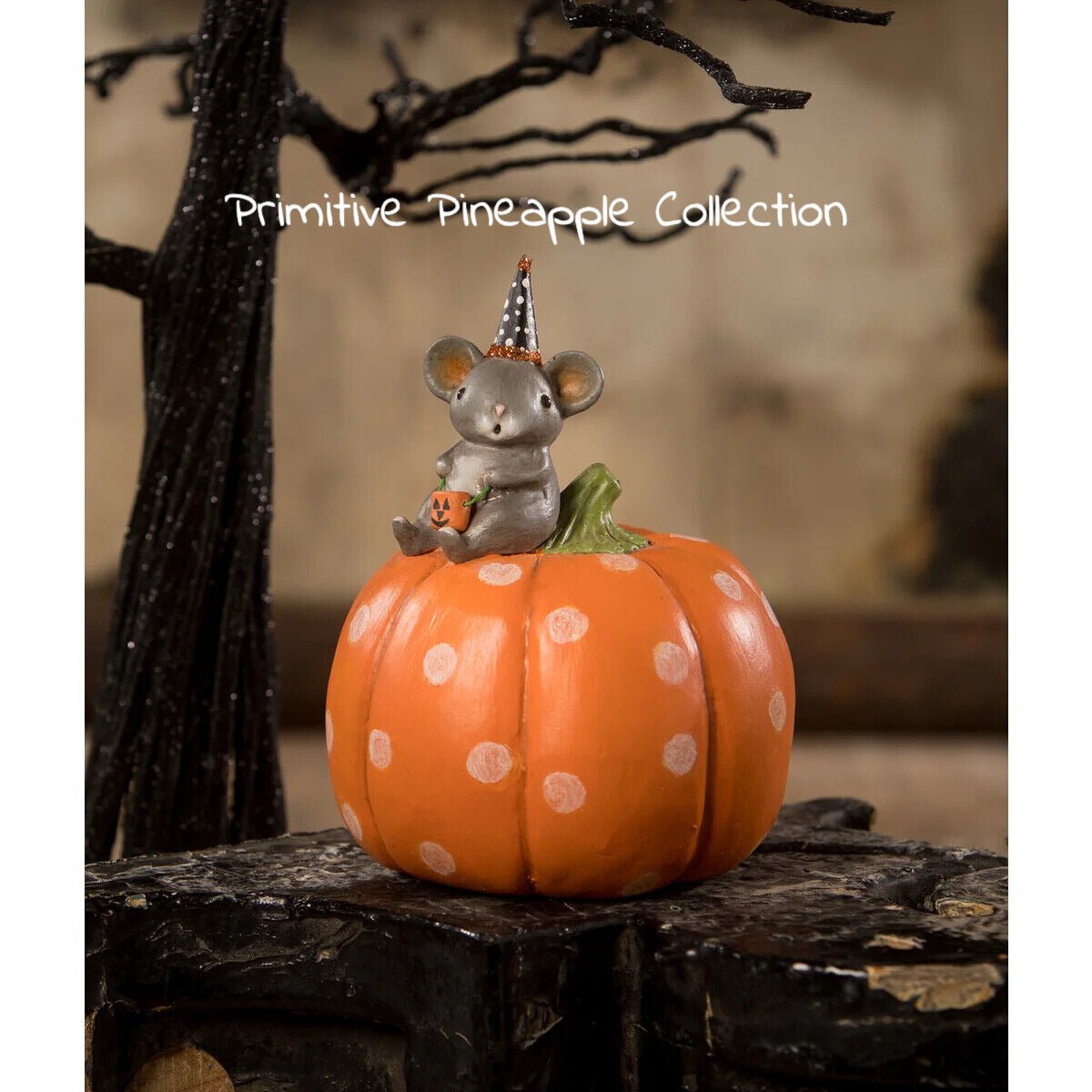Bethany Lowe Halloween New 2023 Halloween Mouse On Pumpkin MA2077 - The Primitive Pineapple Collection