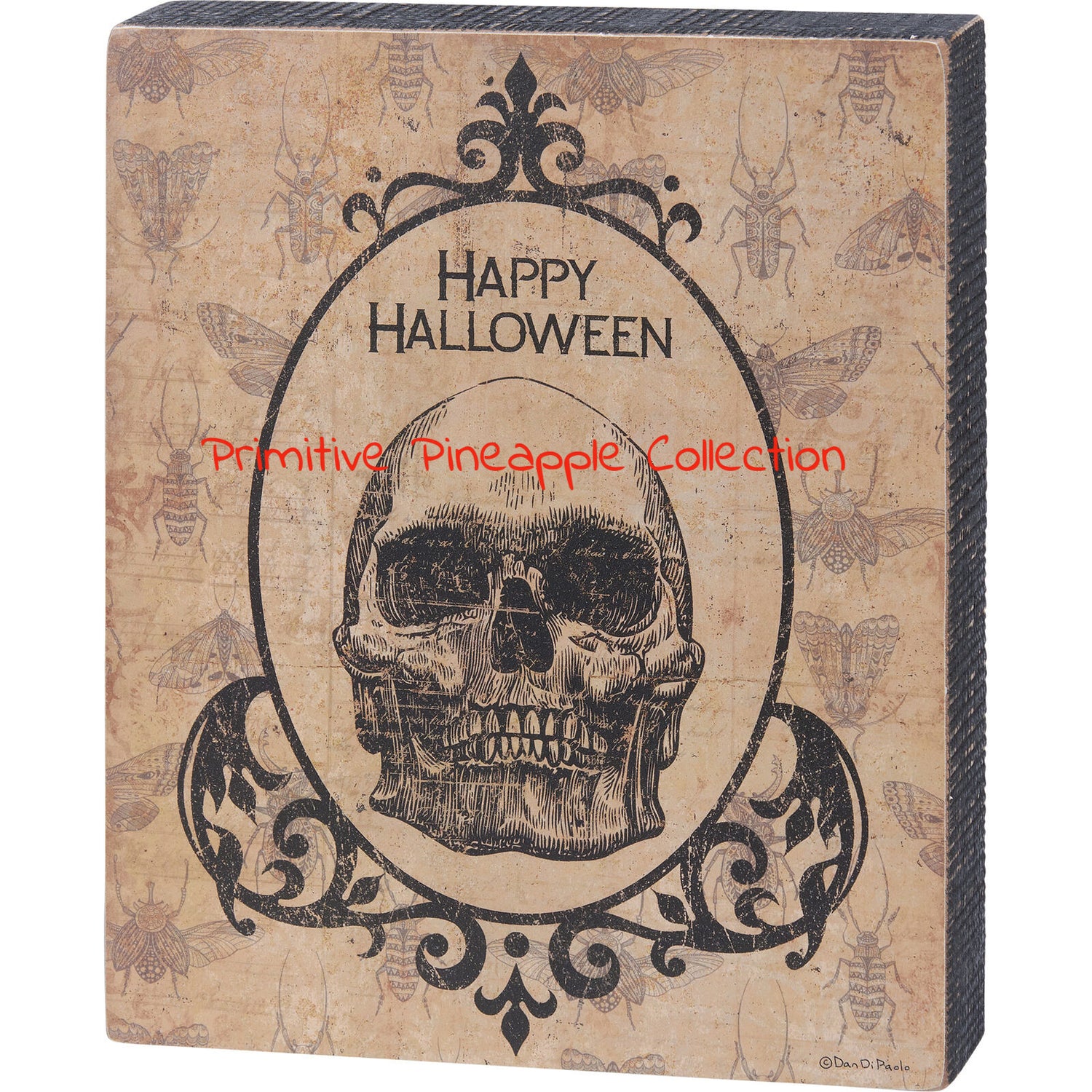 Primitive Retro Halloween Happy Halloween Skull Box Sign 10&quot; - The Primitive Pineapple Collection