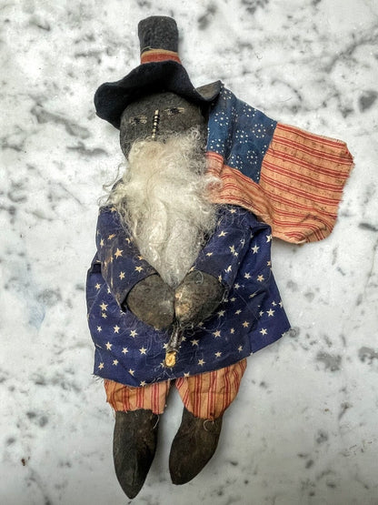 Primitive Handcrafted Patriotic Americana Black Uncle Sam Doll w/ Flag Stars 14&quot; - The Primitive Pineapple Collection