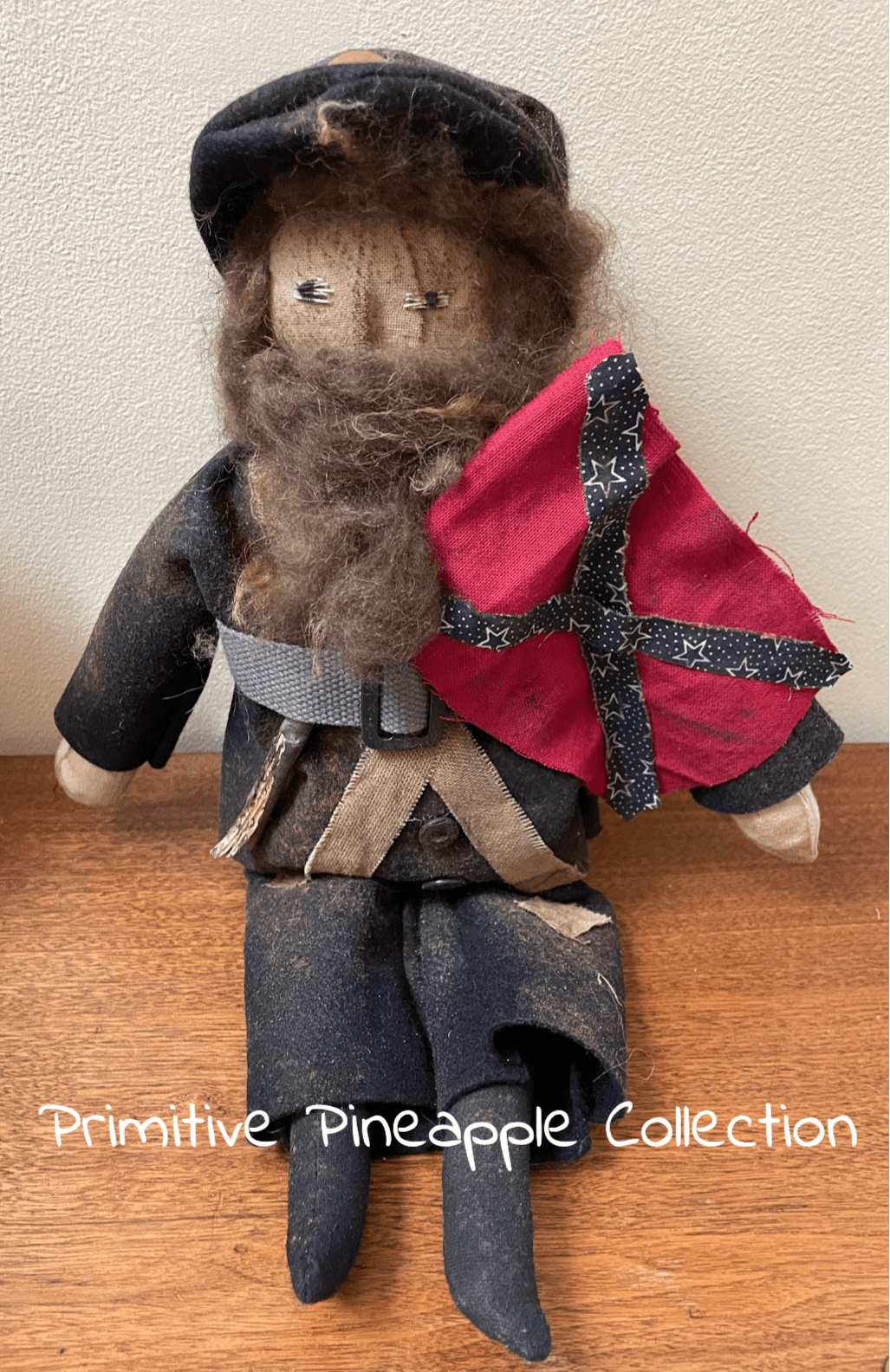 Primitive Farmhouse Handcrafted Civil War Soldier Flag Rag Doll 18&quot; - The Primitive Pineapple Collection