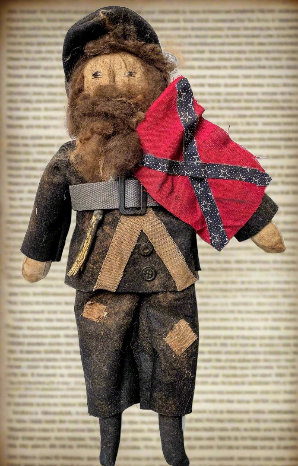 Primitive Farmhouse Handcrafted Civil War Soldier Flag Rag Doll 18&quot; - The Primitive Pineapple Collection