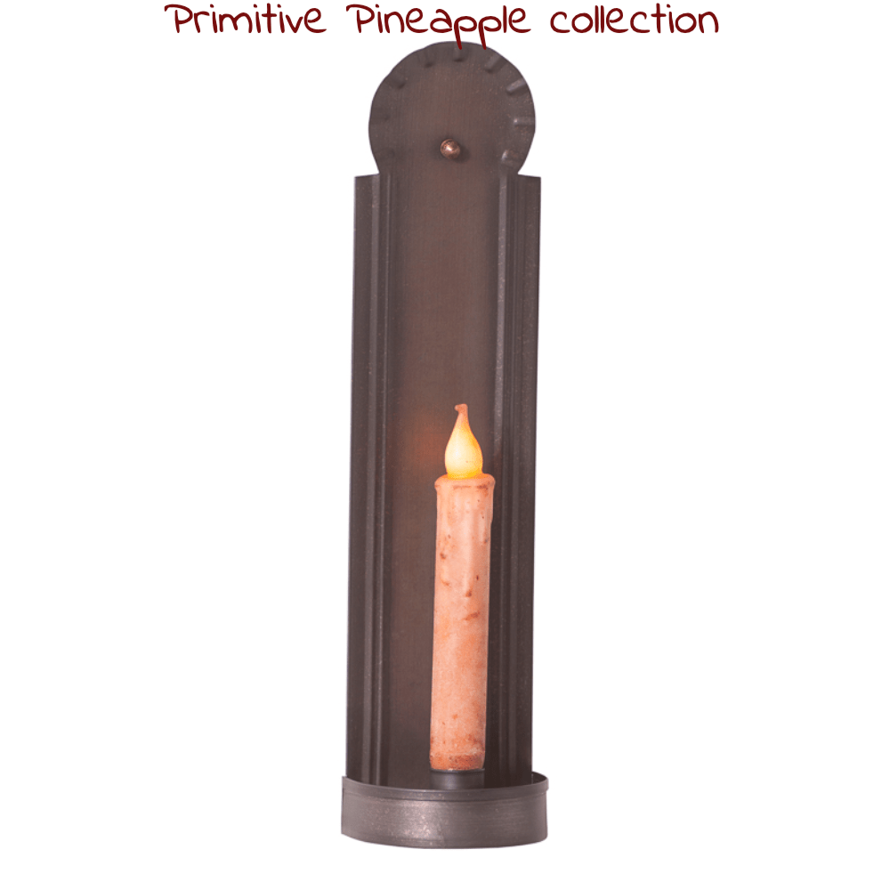 Primitive Colonial Tin Slim 14&quot; Taper Candle Wall Sconce - The Primitive Pineapple Collection