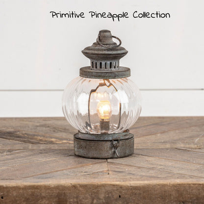 Farmhouse Reproduction 8 &quot; Galvanized Led Lantern w/ Timer - The Primitive Pineapple Collection