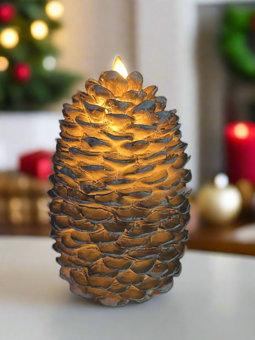 Primitive Farmhouse Flameless Moving Wick 6&quot; Pinecone Candle - The Primitive Pineapple Collection