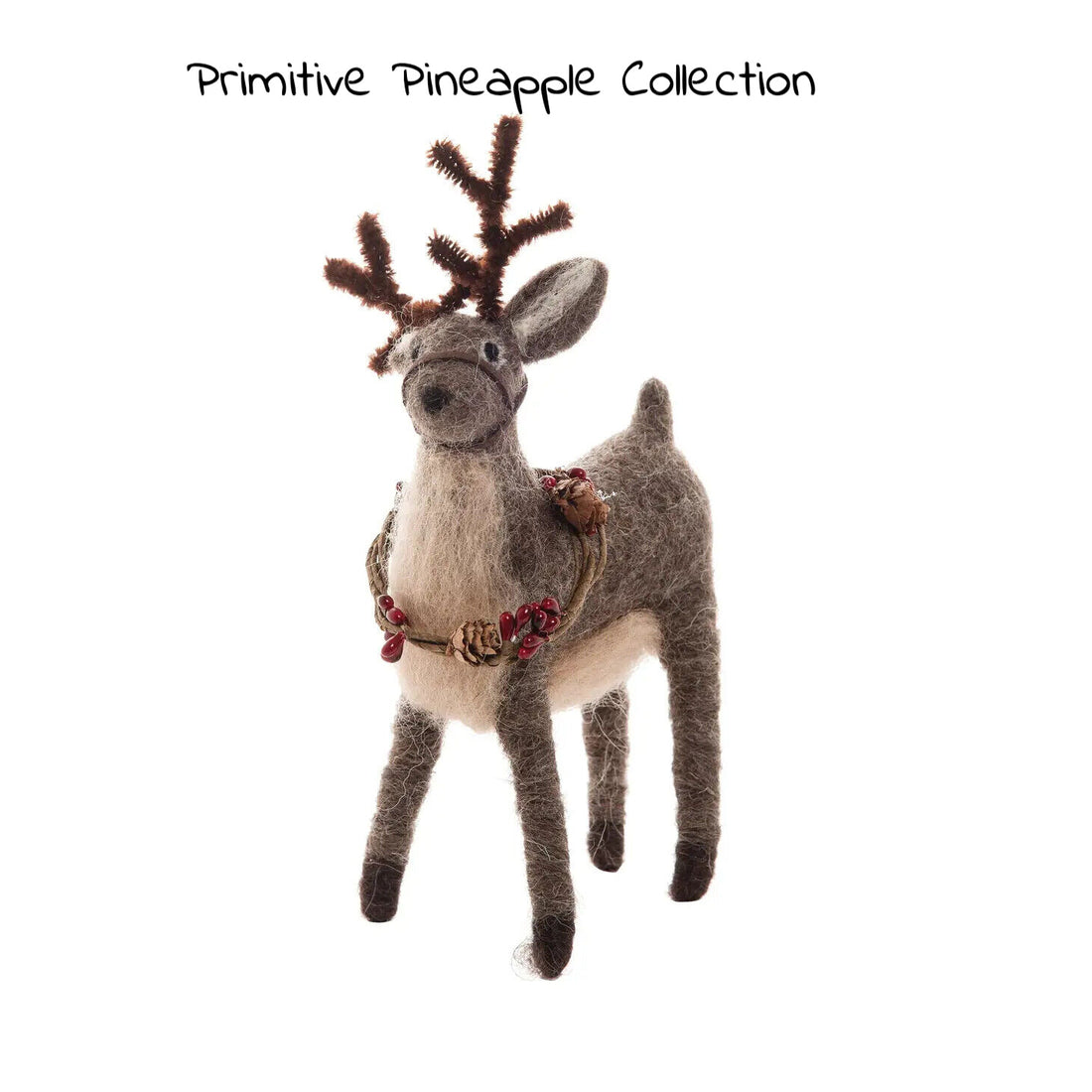 Primitive Farmhouse Christmas Wool Deer Ornament/Shelf Sitter - The Primitive Pineapple Collection