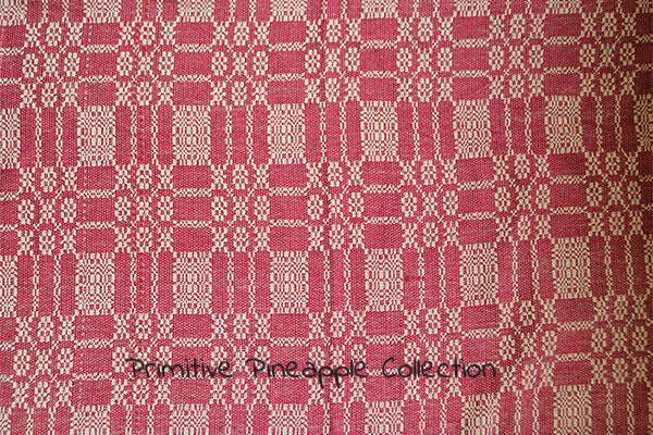 Primitive Colonial Bayberry Red Short Runner 14" x 32" Woven Textile Farmhouse - The Primitive Pineapple Collection