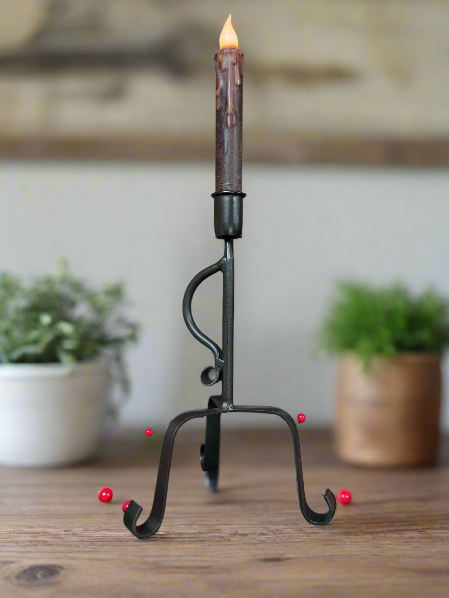 Primitive Early American Colonial Black Metal Hammered Candlestick Holder - The Primitive Pineapple Collection