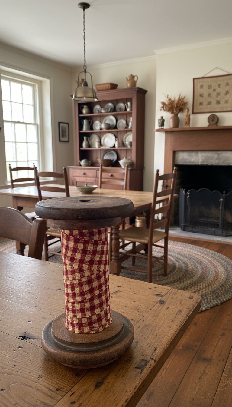 Farmhouse Primitive Vintage Wood Spool with Homespun Fabric 4 sizes Ru ...