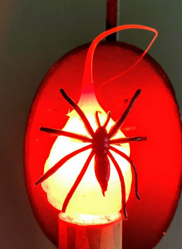 Primitive/Country Halloween Orange w/ Spider Scented Silicone Dipped Light Bulb - The Primitive Pineapple Collection