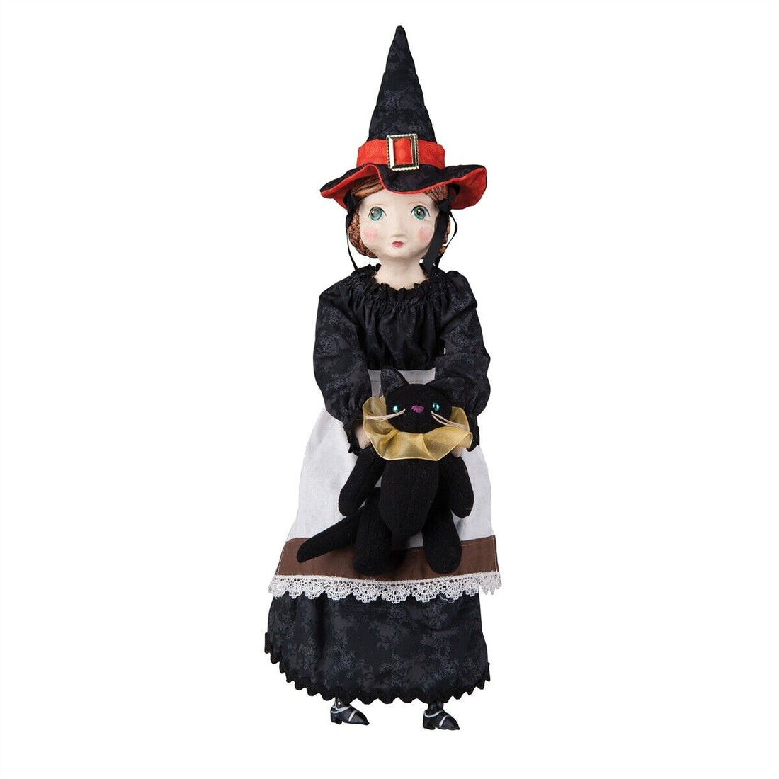 Folk Art Halloween Gathered Traditions 28&quot; Sarah Witch Girl Doll w/ Black Cat - The Primitive Pineapple Collection
