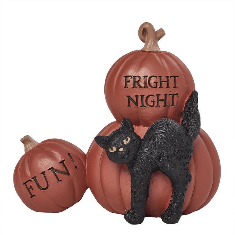 Blossom Bucket Folk Art Halloween Fright Night Black Cat w/ Pumpkins - The Primitive Pineapple Collection