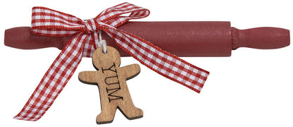 Primitive Farmhouse Yum Gingerbread Man Wooden Rolling Pin 5&quot; Bowl Filler - The Primitive Pineapple Collection