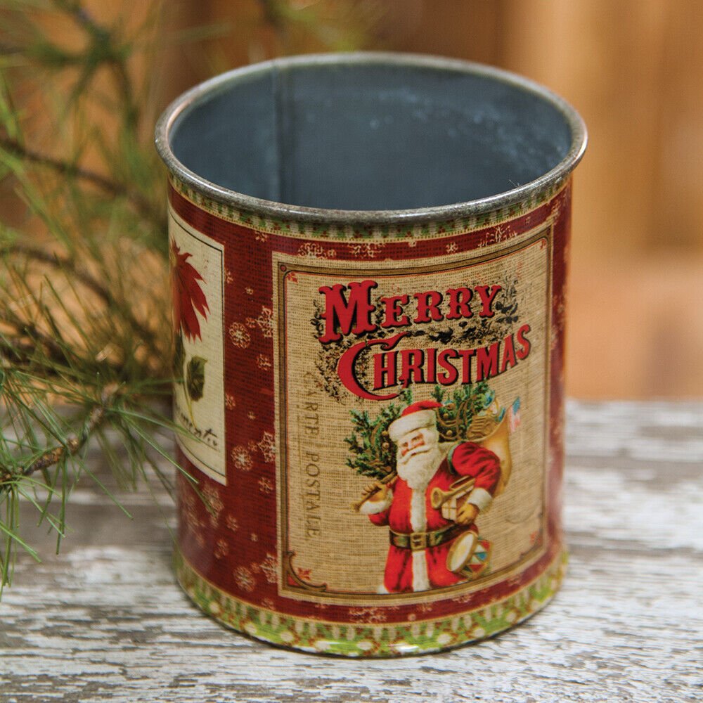 Vintage Santa Kris Kringle Tin Can 4&quot; x 3.5&quot; Perfect for Holiday Crafts - The Primitive Pineapple Collection