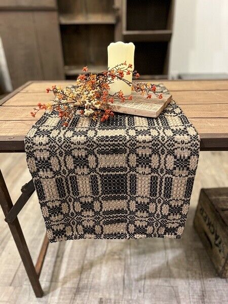 Primitive Farmhouse Cambridge Black Tan Short Table Runner 32&quot; - The Primitive Pineapple Collection