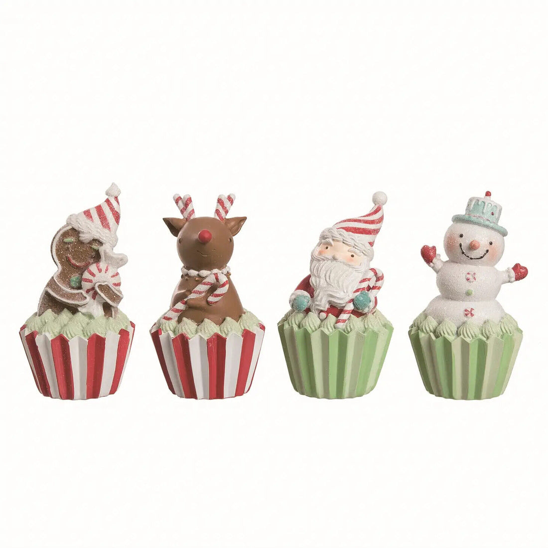 Farmhouse Christmas Cupcake Figurines 5.5" Santa,Snowman ,Gingerbread, Reindeer